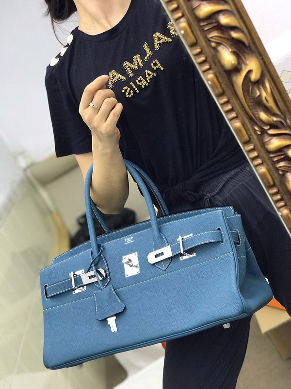 Side view of smart structured handbag