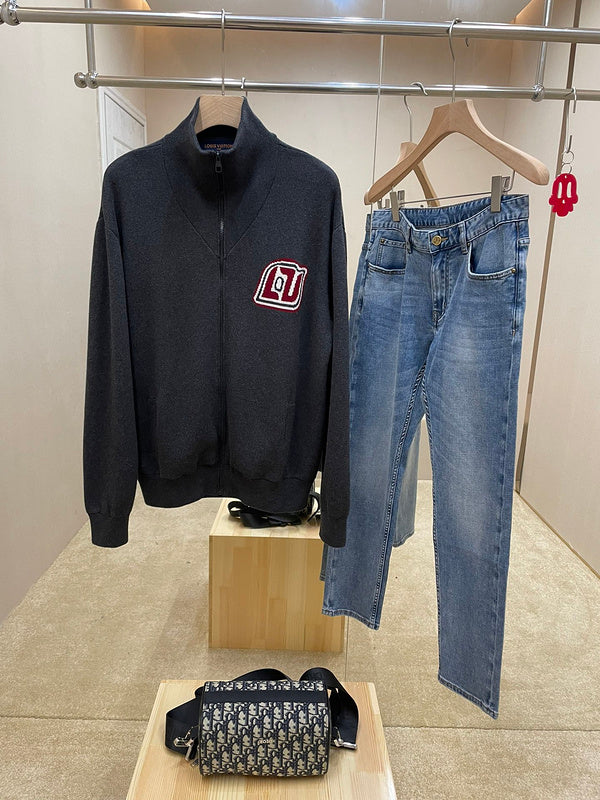Front view of Louis Vuitton luxury clothing with contemporary cut