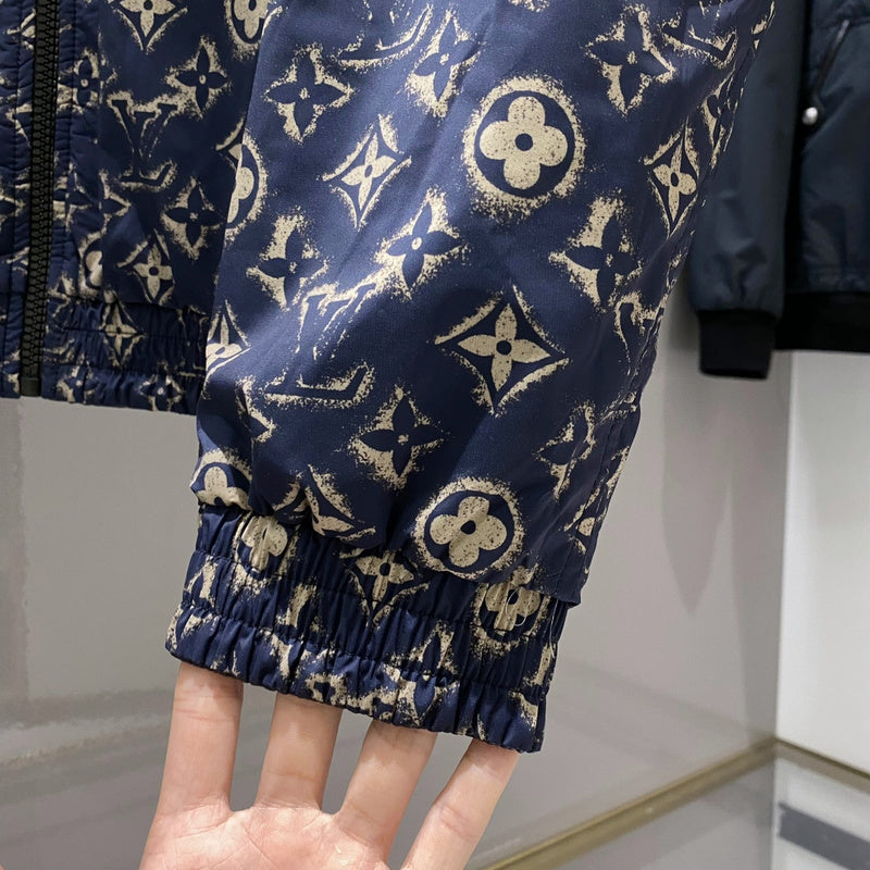 Back view of Louis Vuitton luxury clothing with signature branding