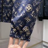 Back view of Louis Vuitton luxury clothing with signature branding