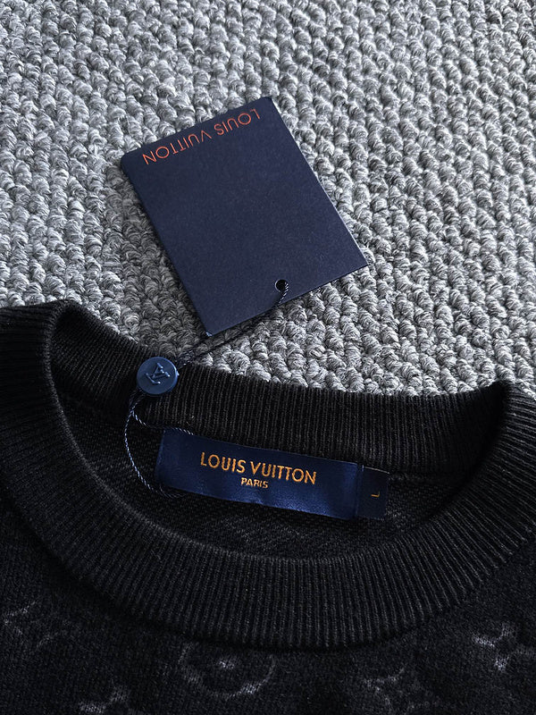 Front view of Louis Vuitton luxury clothing with logo-detail design
