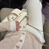 Side view of crisp structured handbag