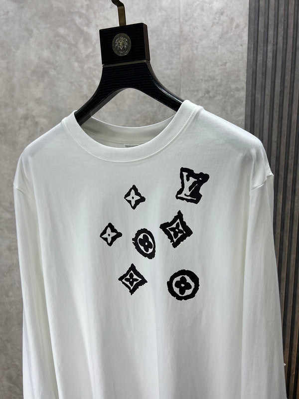 Front view of Louis Vuitton luxury clothing with monogram-inspired silhouette