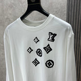 Front view of Louis Vuitton luxury clothing with monogram-inspired silhouette