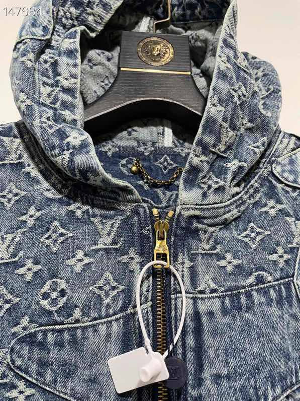 Back view of Louis Vuitton luxury clothing with signature branding