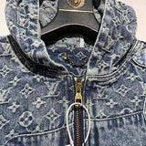 Back view of Louis Vuitton luxury clothing with signature branding