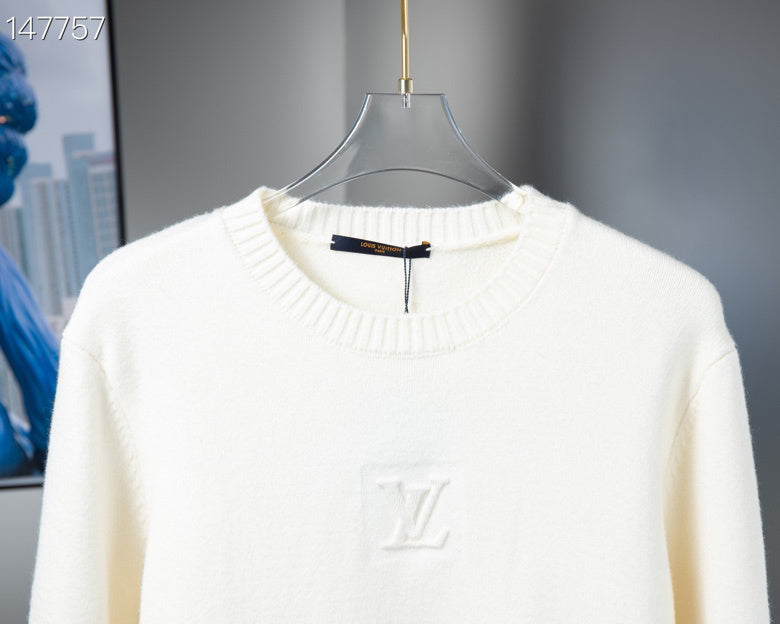 Back view of Louis Vuitton luxury clothing with signature branding