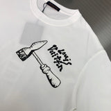 Close-up detail shot of Louis Vuitton cotton t-shirt with logo-detail design