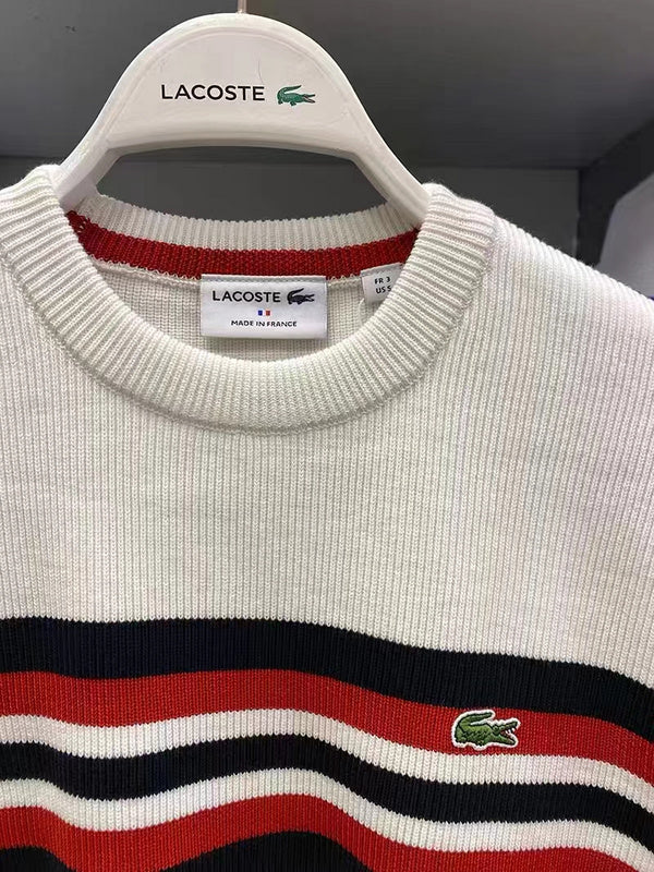 Back view of Lacoste luxury clothing with monogram-inspired silhouette