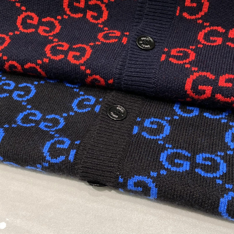 Side profile of Gucci luxury clothing with label-forward styling