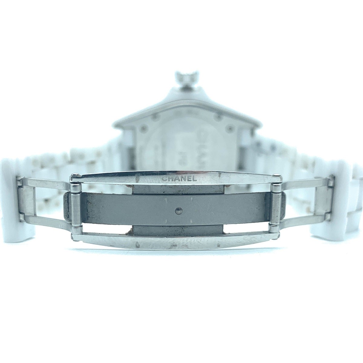 Angled view of Chanel unisex white watch