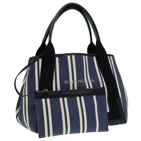 Balenciaga Navy Cabas M Hand Bag Canvas Blue Silver 339933 | Luxury Canvas Tote Bag