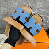 Hermès Black Block Heel Sandals - Front View
