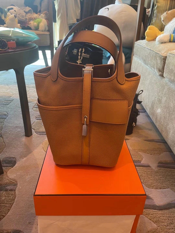 Side view of graceful structured handbag