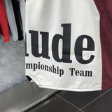 Front view of Rhude luxury clothing with streetwear-inspired cut