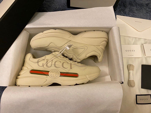 Gucci soft grey luxury sneakers view 11 bold athletic profile