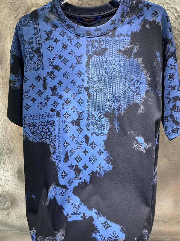 Close-up detail shot of Louis Vuitton cotton t-shirt with runway-inspired design