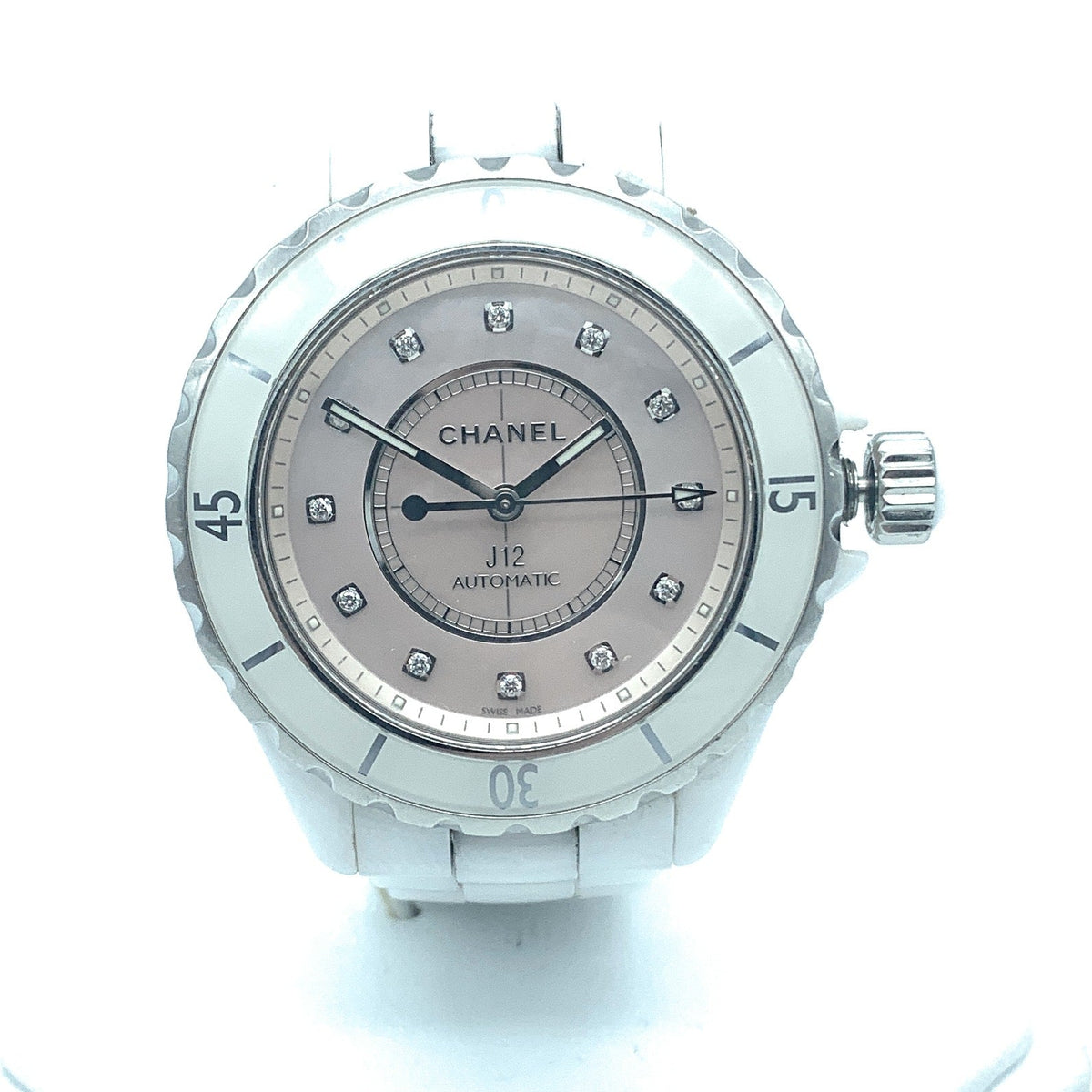 Front view of Chanel unisex white watch