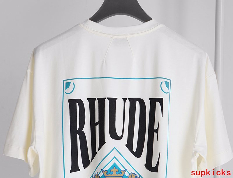 Front view of Rhude luxury clothing with contemporary cut