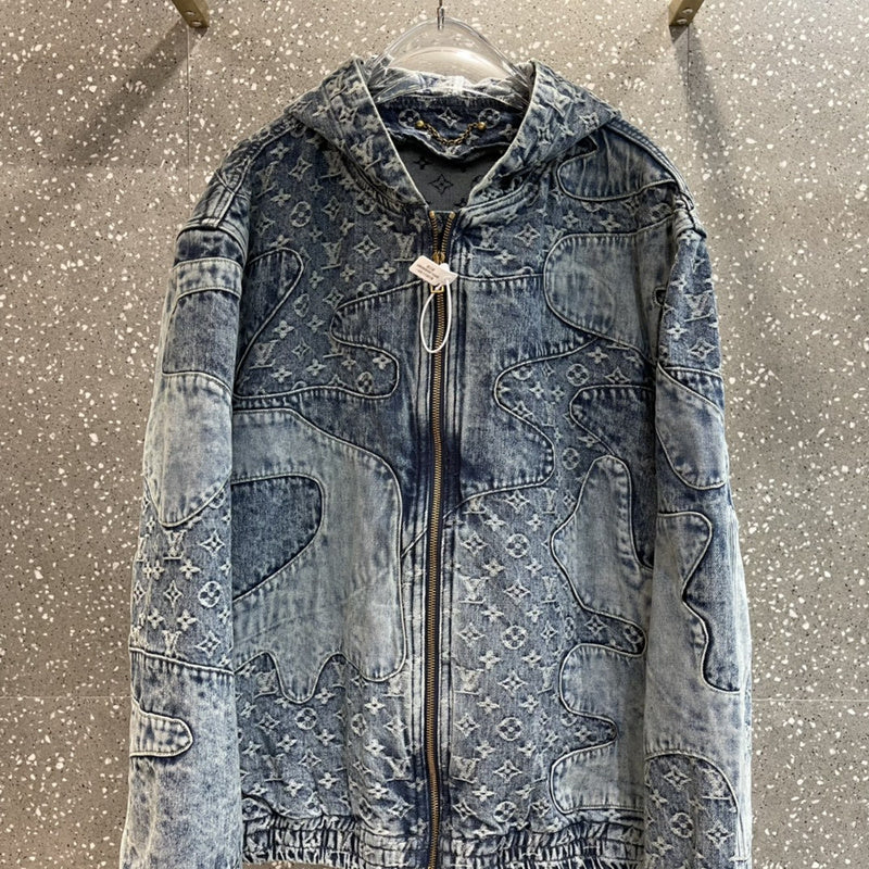 Side profile of Louis Vuitton luxury clothing with monogram-inspired silhouette