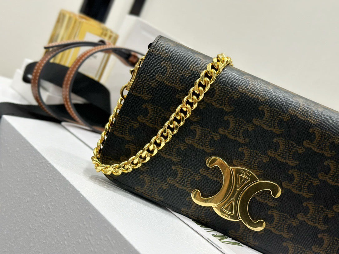 Front view of Celine Multipochette In Triomphe Canvas Bag premium cel multipochette in triomphe canvas bag