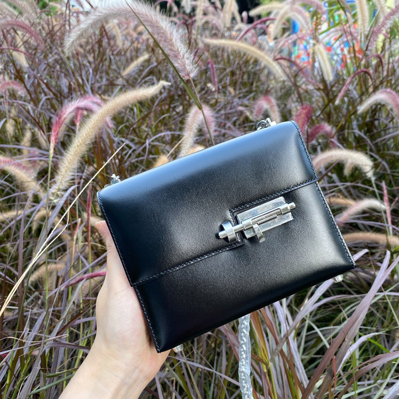 Sophisticated bag shown from front angle