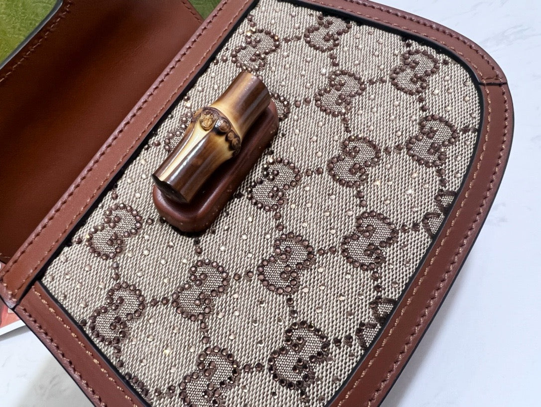 Front view of Gucci Bamboo 1947 Crystals Mini Bag premium mini bag