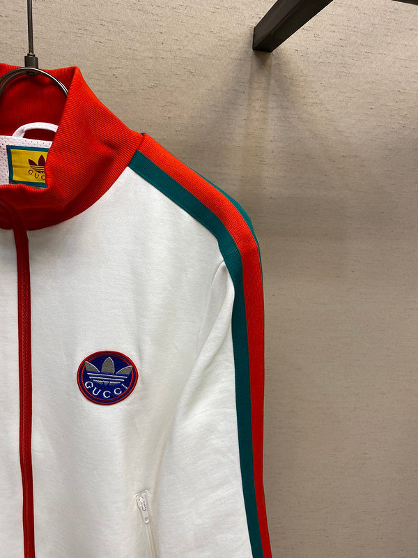 Close-up detail shot of Gucci luxury clothing with runway-inspired design