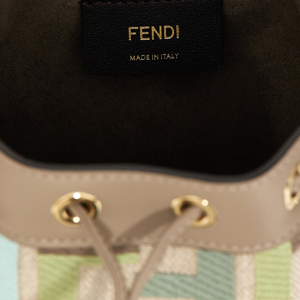 Close-up of Fendi shoulder bags hardware and fine stitching