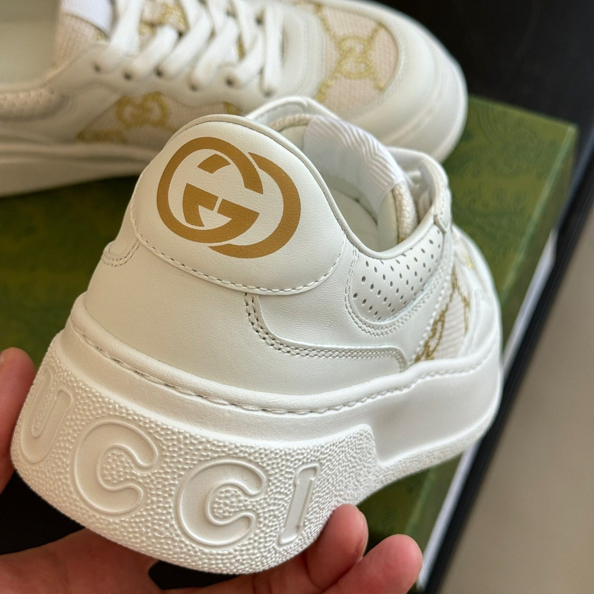 Gucci Embossed Sneaker detail shot – designer craftsmanship and quality