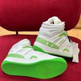 Side profile of Gucci clean off-white sneakers padded collar comfort
