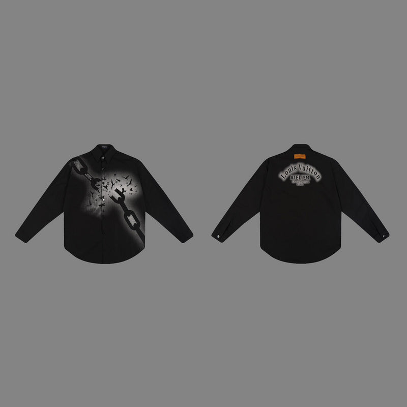 Full styled look of Louis Vuitton luxury clothing with logo-detail design