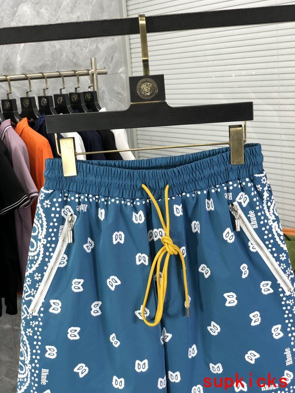 Close-up detail shot of Rhude luxury clothing with runway-inspired design