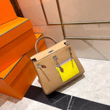 Side view of modern structured handbag