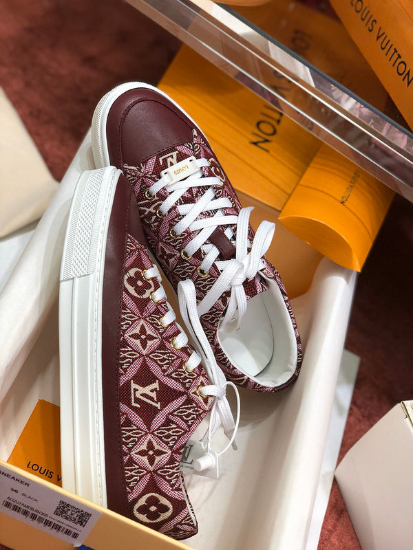 Louis Vuitton Burgundy Classic Ballet Flats - Side Profile View