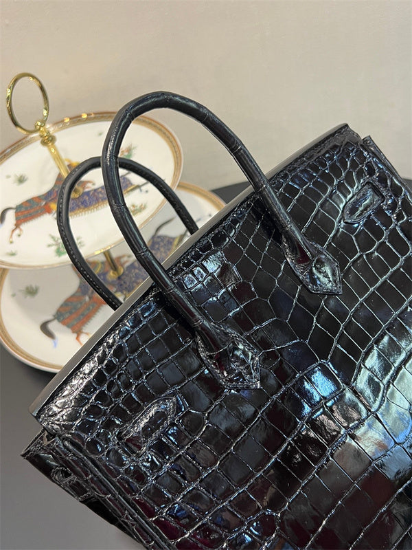 Side view of poised structured handbag