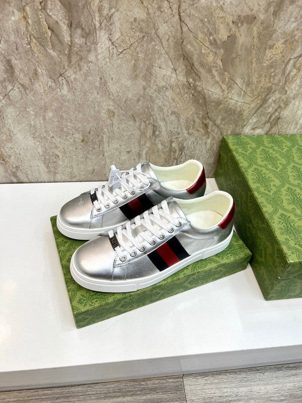 Gucci neutral cream luxury sneakers view 8 breathable knit upper