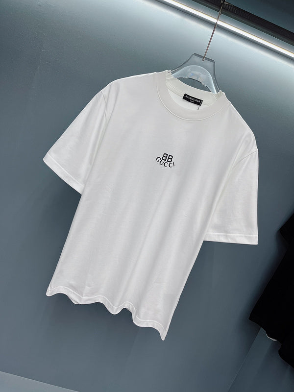 Flat lay presentation of Gucci luxury clothing with monogram-inspired silhouette