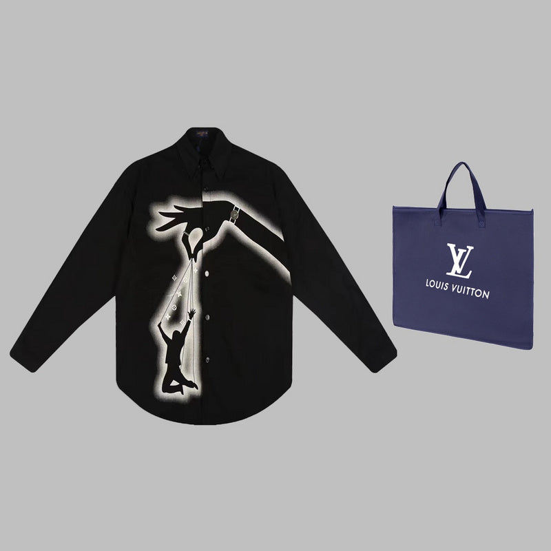 Front view of Louis Vuitton luxury clothing with monogram-inspired silhouette