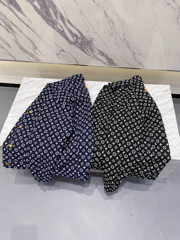 Full styled look of Louis Vuitton luxury clothing with logo-detail design