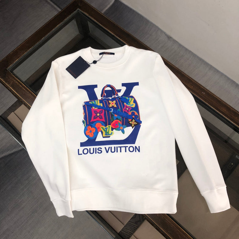 Front view of Louis Vuitton luxury clothing with signature branding