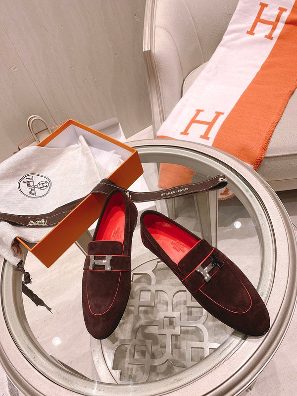 Hermès Grey Bow-Detail Flats - Front View