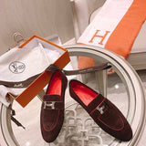 Hermès Grey Bow-Detail Flats - Front View