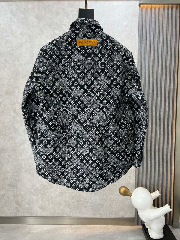 Side profile of Louis Vuitton luxury clothing with label-forward styling