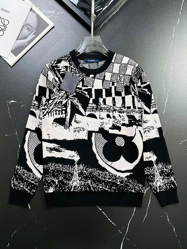 Front view of Louis Vuitton luxury clothing with runway-inspired design