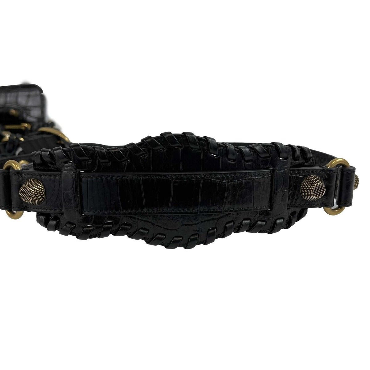 Balenciaga - XS Shoulder Bag Crocodile Embossed Black Studded Shoulder Bag NEW — Designer Shoulder Bag