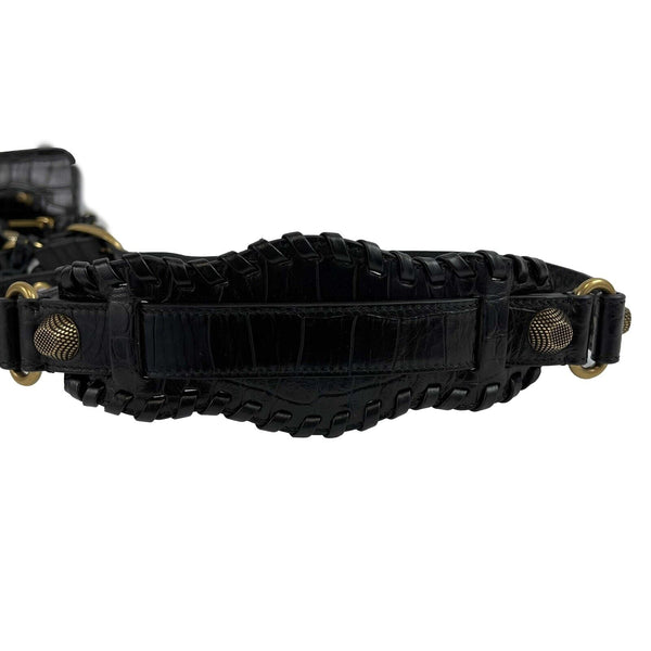 Balenciaga - XS Shoulder Bag Crocodile Embossed Black Studded Shoulder Bag NEW — Designer Shoulder Bag