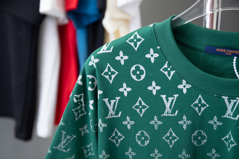 Full styled look of Louis Vuitton cotton t-shirt with signature branding