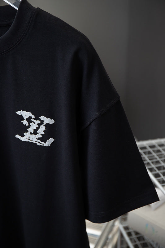 Full styled look of Louis Vuitton cotton t-shirt with monogram-inspired silhouette