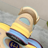 Side profile of Gucci stone beige sneakers classic court silhouette